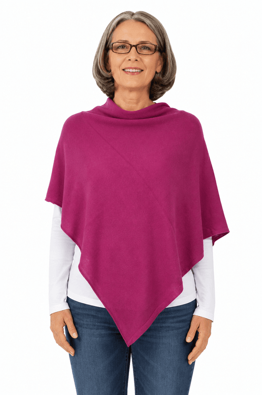 Poncho med ull fuksia