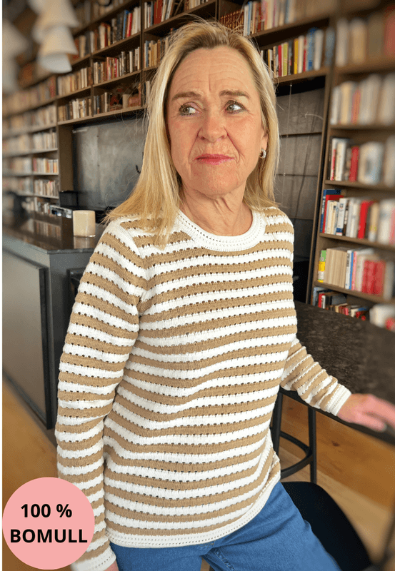 Lisen bomullsgenser sandfarget stripe